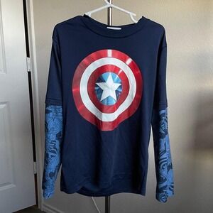 Marvel Captain America Shield Blue Long Sleeve Tee - Youth M